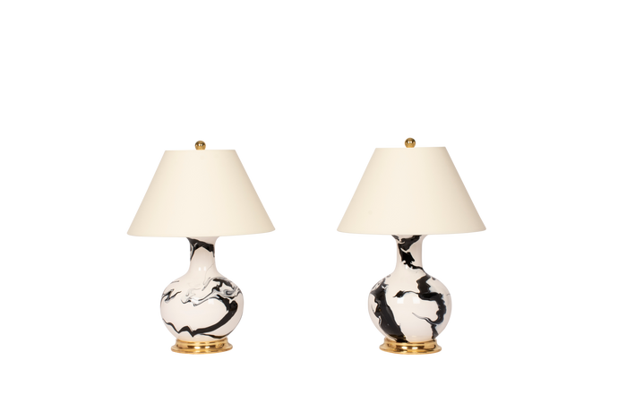 William Small Lamp Pair in Black Marble