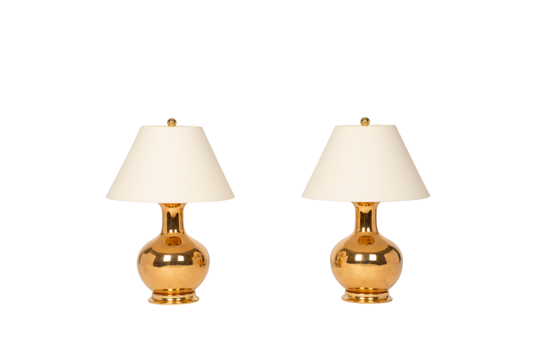 William Small Lamp Pair in Gold Luster