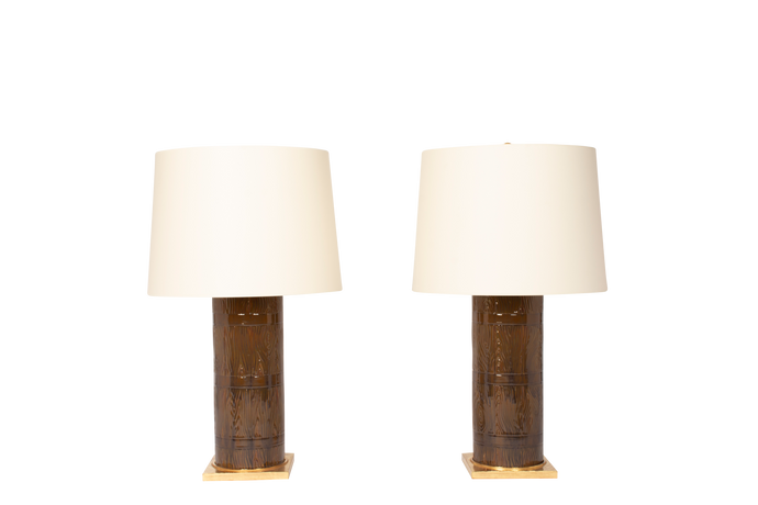 Zaheer Faux Bois Barrel Lamp Pair in Ironstone