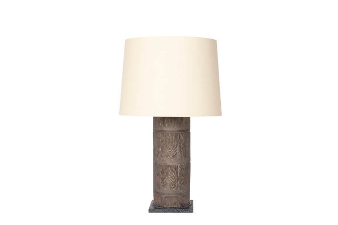 Zaheer Faux Bois Barrel Lamp in Matte Bronze