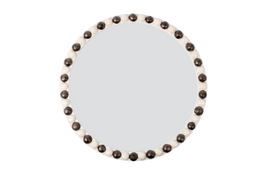25-Inch Round Irish Mirror in Gloss White with Matte Bronze and Clear Buttons