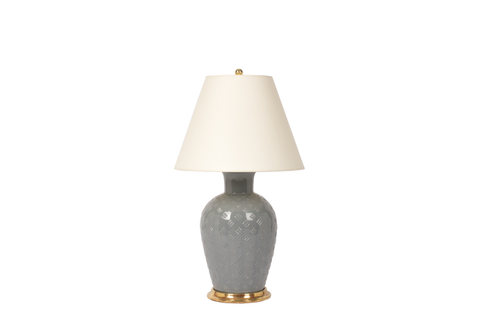 Penny with Sparse Basket Weave Lamp in Blue Grey