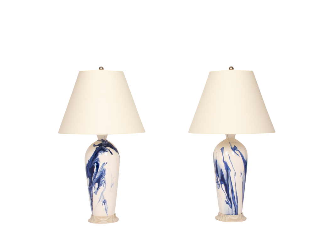 Seth Lamp Pair in Delft Blue Marble
