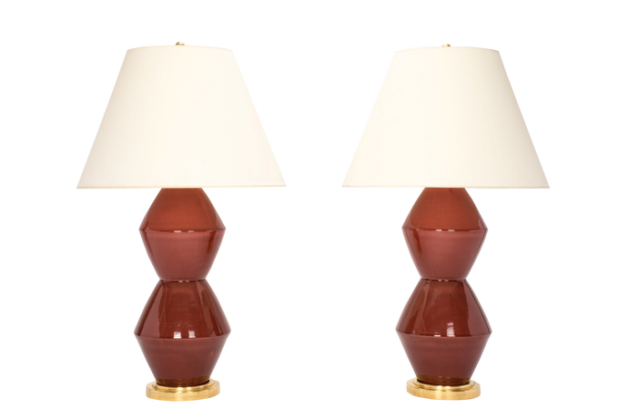 David Large Lamp Pair in Dark Raspberry