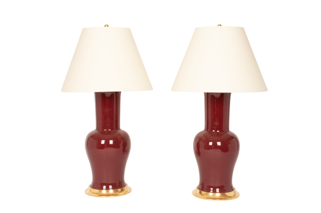 Garniture Lamp Pair in Claret