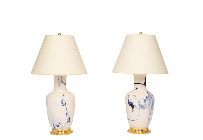 Ginger Jar Lamp Pair in Delft Blue Marble