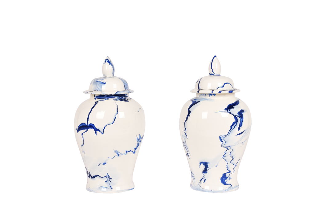 Marble Ginger Jar with Lid Pair