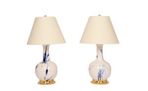 Single Gourd Large Lamp Pair in Delft Blue Marble