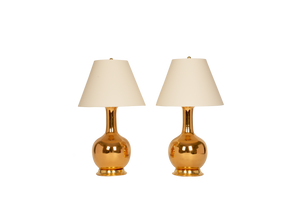 Single Gourd Large Lamp Pair in Gold Luster