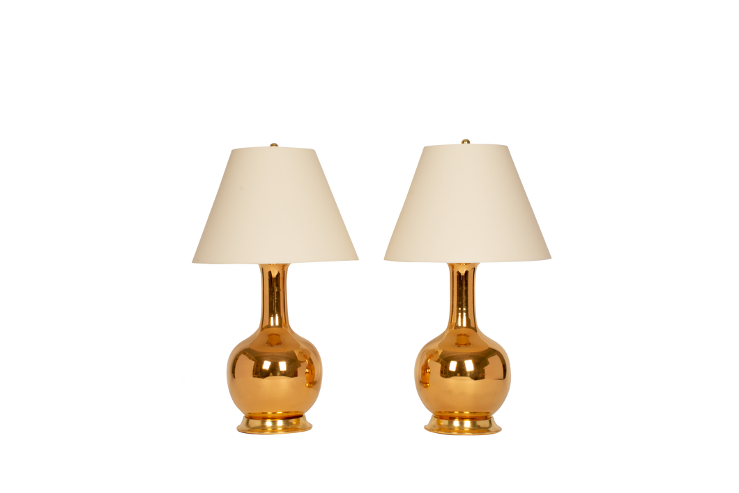 Single Gourd Large Lamp Pair in Gold Luster
