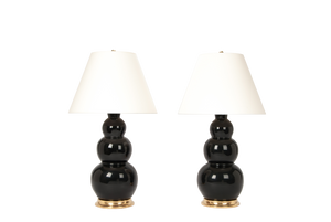 Three Ball Large Lamp Pair in Jet Black