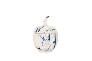 Lidded Gourd with Stem in Delft Blue Marble