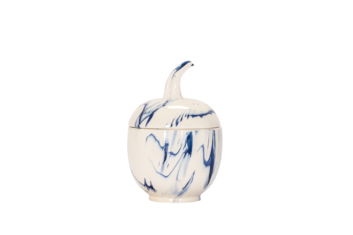 Lidded Gourd with Stem in Delft Blue Marble