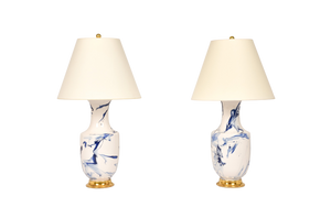 Ming Lamp Pair in Delft Blue Marble