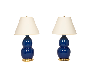 Modern Double Gourd Lamp Pair in Royal Prussian Blue