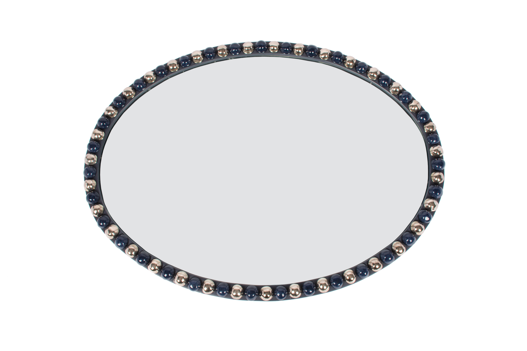 36Inch Oval Irish Mirror in Blue with Navy and Platinum Luster Button Christopher Spitzmiller