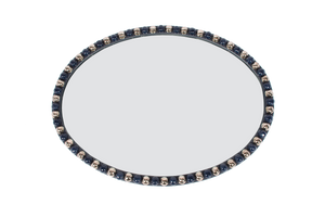 36-Inch Oval Irish Mirror in Blue with Navy and Platinum Luster Buttons