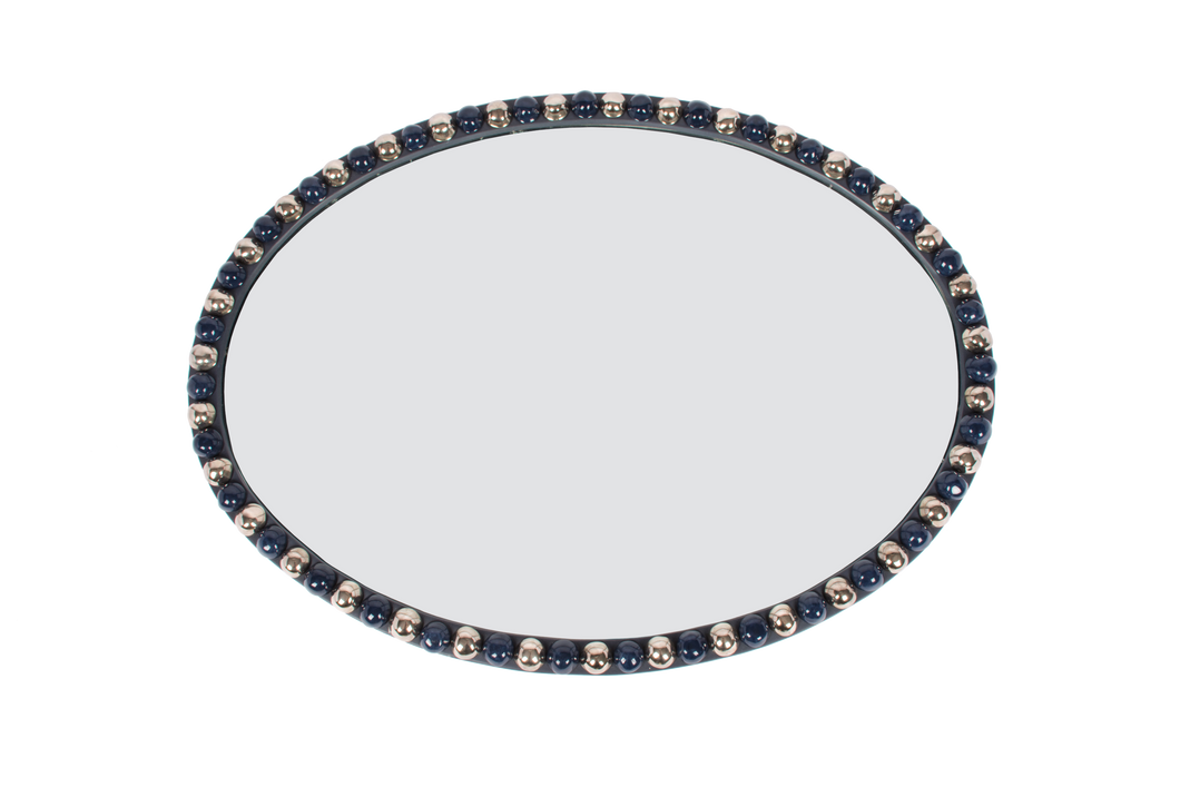 36-Inch Oval Irish Mirror in Blue with Navy and Platinum Luster Buttons
