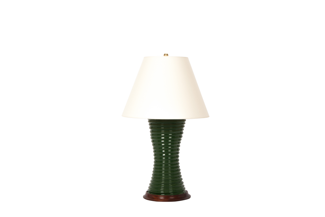 Ribbed Hourglass Lamp in Dark Green