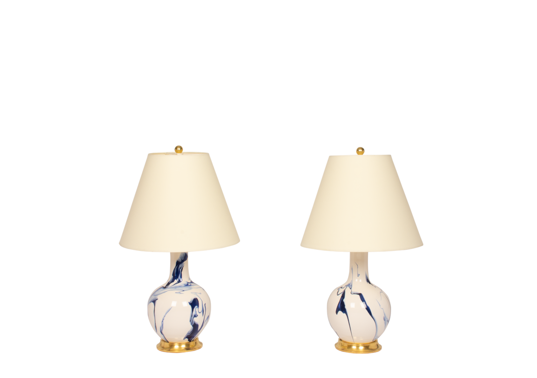 Single Gourd Small Lamp Pair in Delft Blue Marble