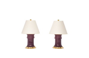 Patricia with Lions Small Lamp Pair in Aubergine