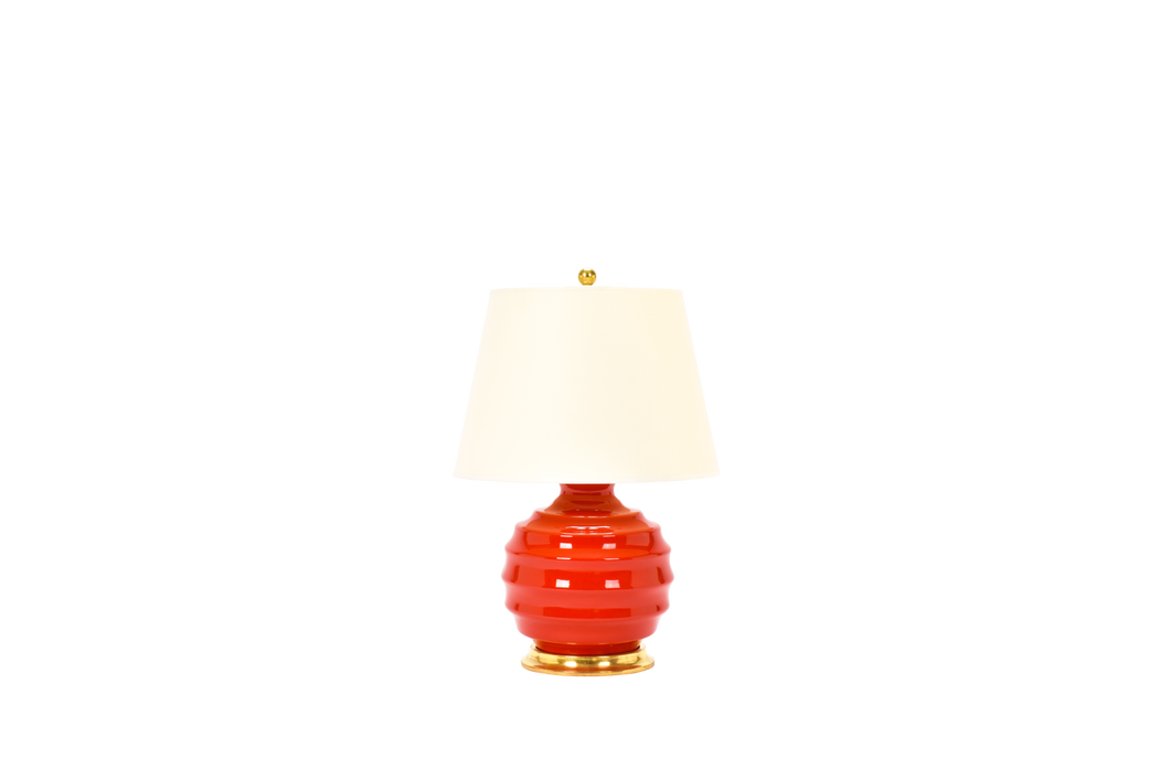 Wide Ribbed Ball Lamp in Red