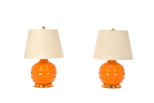 Wide Ribbed Ball Lamp Pair in Pumpkin